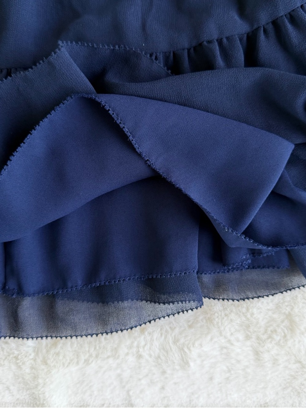 NOT FOR SALE Wilfred Navy Smocked Mini Dress Sheer Sleeves Size S - Picture 6 of 11